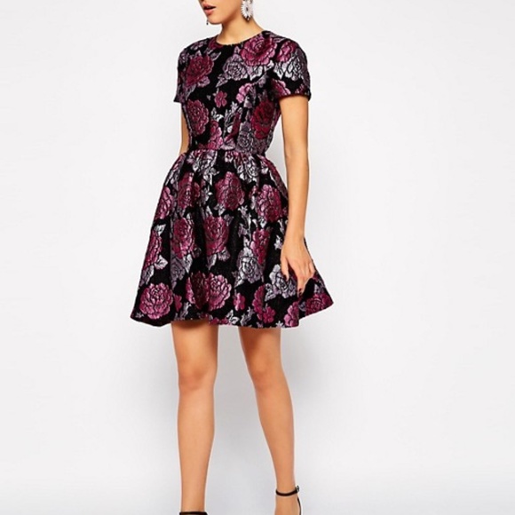 ASOS Structured Dolly Skater Dress Floral Black 0 - Picture 15 of 15